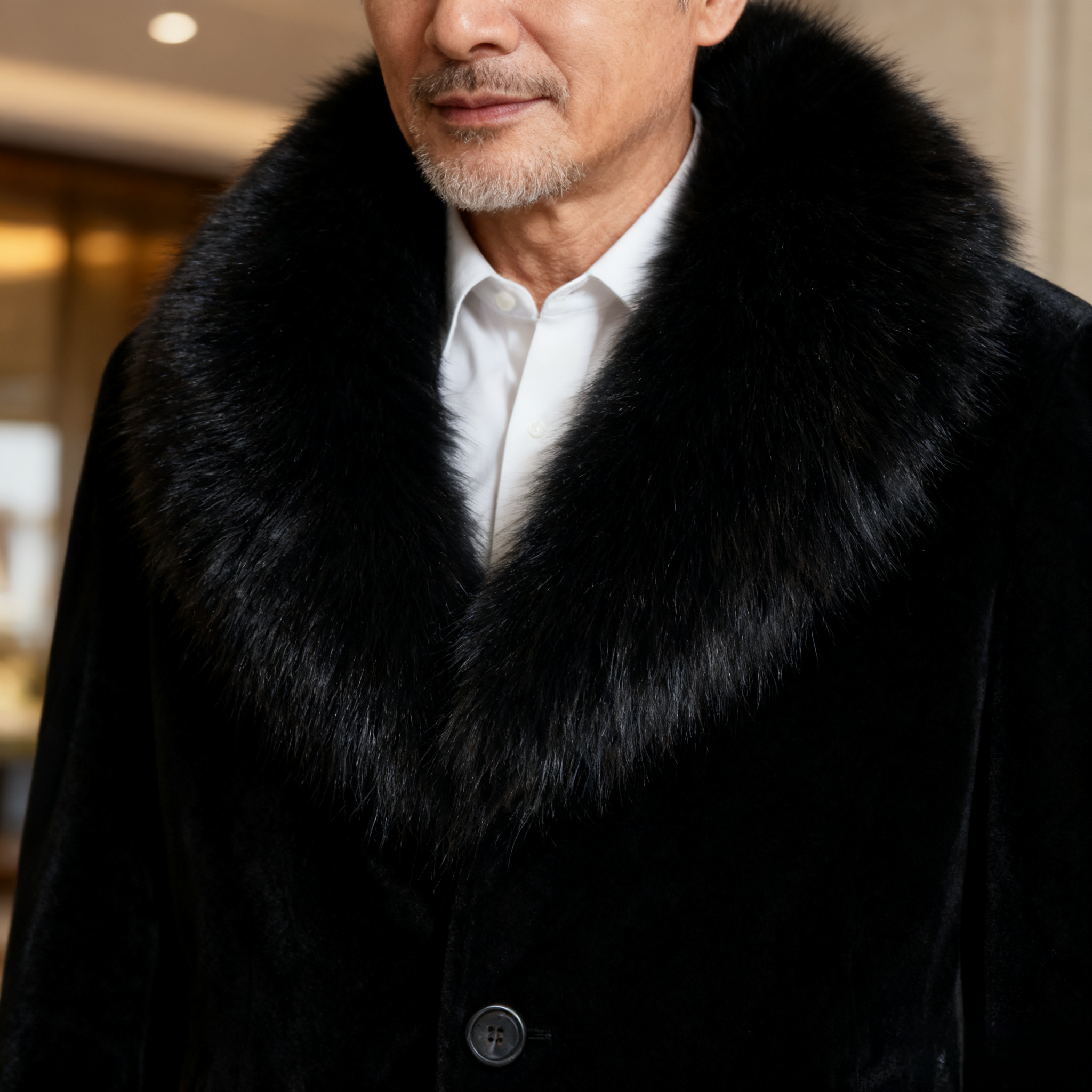 冬季男士新款海宁仿貂绒保暖长款大衣宽松加厚仿狐狸毛领皮草外套