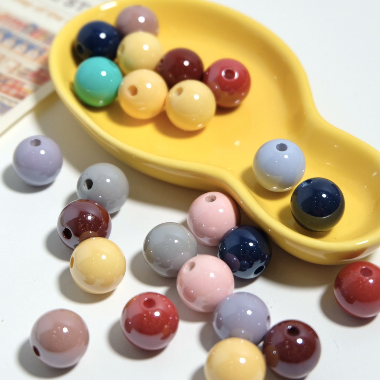 14mm糖豆奶油圆珠彩色DIY手工串珠手机链饰品配件头饰耳环项链甜