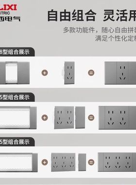 德力西118开关插座9孔15孔带开关插座3插电视电脑拼装大板696灰色