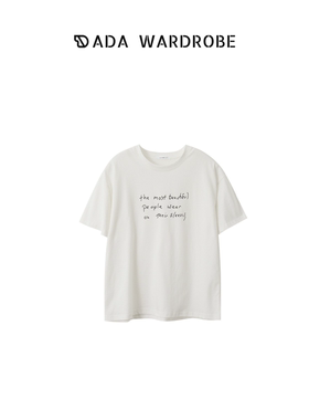 DADA衣橱 简约字母印花磨毛白色短袖t恤2024春季新款内搭上衣