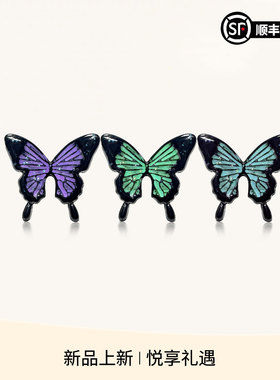 WIC 钛合金珐琅耳饰晶砂蝴蝶F136钛合金低温珐琅耳钉ES257