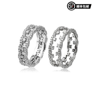 WIC 925银莫桑石戒指双层蕾丝合二为一通体S925银莫桑钻戒指