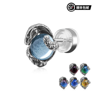 WIC 蛇年限定 美杜莎之瞳 星空色硫化雾面做旧盘蛇耳钉