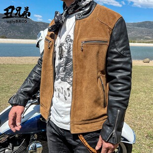 uglybros适用于哈雷印第安摩托车骑行服骑士机车牛皮复古皮衣男女