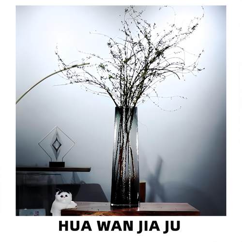 50CMT筒烟灰花瓶 | 加厚水晶玻璃锤纹工艺落地雪柳龙柳落地桌面