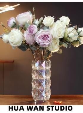 炫彩圆卢梭 | 加厚水晶玻璃花瓶水养鲜切花玫瑰百合餐桌摆件