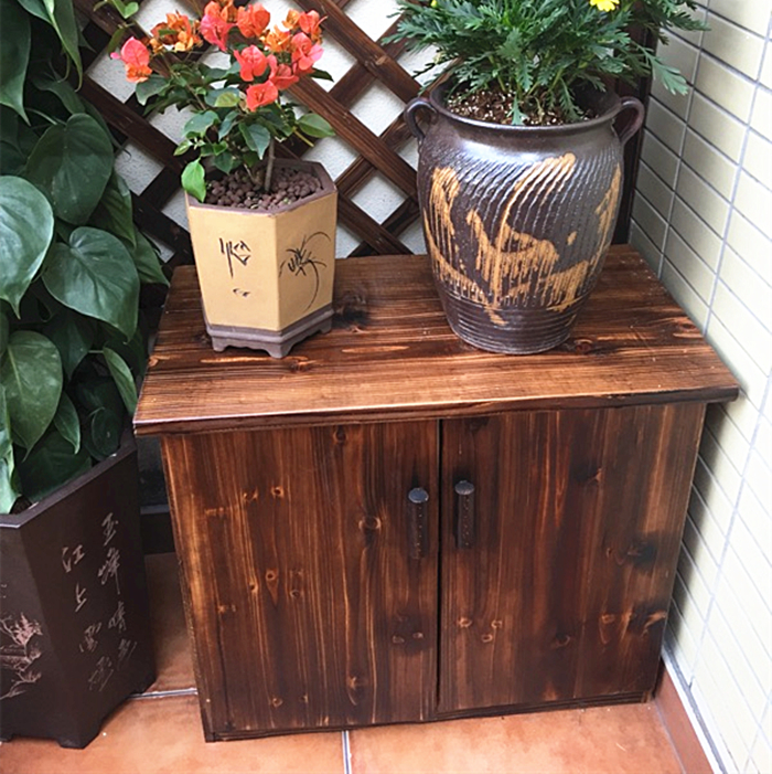 户外碳化防腐木阳台庭院置物柜子