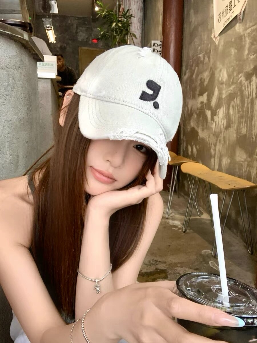 猫女的心事美式复古做旧破洞棒球帽子女显脸小加大加深大帽檐