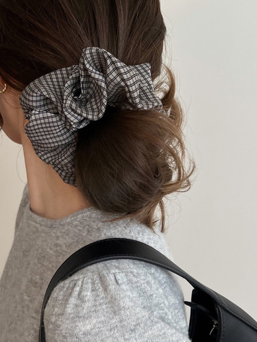 26度晚风格子大肠圈发圈ins复古法式头绳女韩国发绳条纹大肠发圈