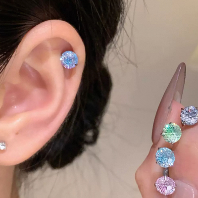 26度晚风爆闪烟花切耳钉女养耳洞耳骨钉轻奢小众精致高级感耳蜗钉