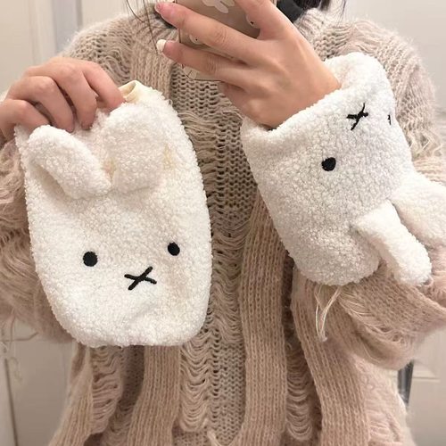 秋冬毛绒米菲兔卷毛绒袖套女白色羽绒服护袖工作学习学生保暖套袖