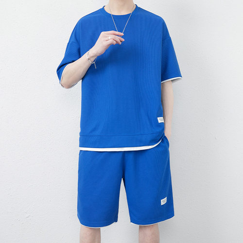 港风冰丝华夫格男夏装