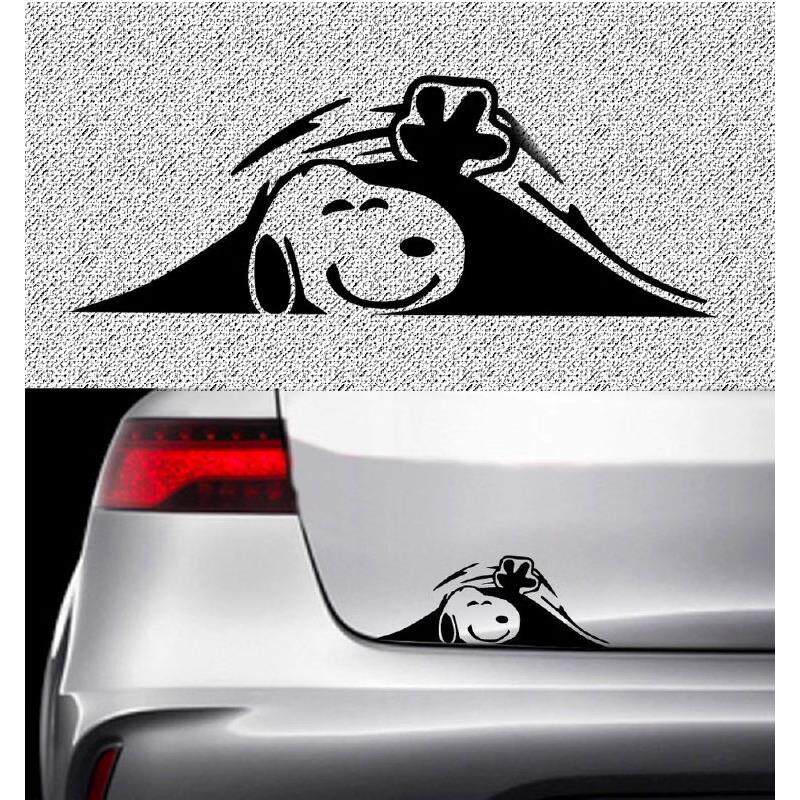 卡通趣味史努比偷瞄车贴汽