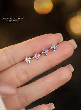 999纯银四芒星耳钉睡觉免摘