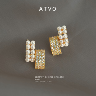 明天见ohh微镶锆石时尚 通勤感轻奢风镀14k几何立体银针耳钉气质