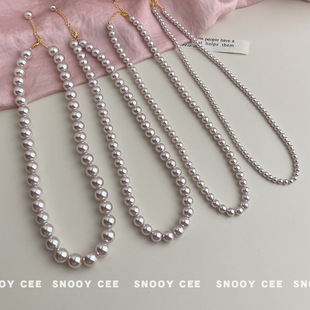 明天见ohh曼塔玫瑰色玻璃高品质珍珠项链爆款 甜美通勤百搭镀 新款