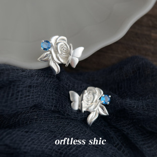 明天见ohh原创哑光蝴蝶玫瑰花国潮新中式 耳饰耳钉 小众设计新款