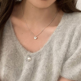 潮流配 明天见ohh白贝母爱心吊坠项链女小众轻奢优雅简约气质时尚