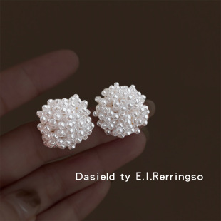 明天见ohh法式 气质白色串珠编织 温柔优雅手作花朵耳环夸张个性