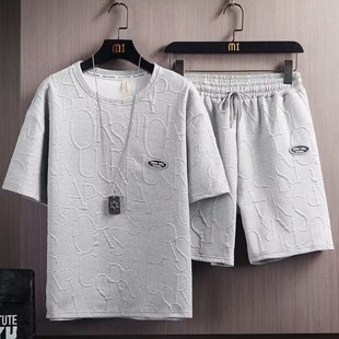 潮牌穿搭短裤 t恤夏季 两件套 男短袖 商场撤回清仓捡漏休闲运动套装