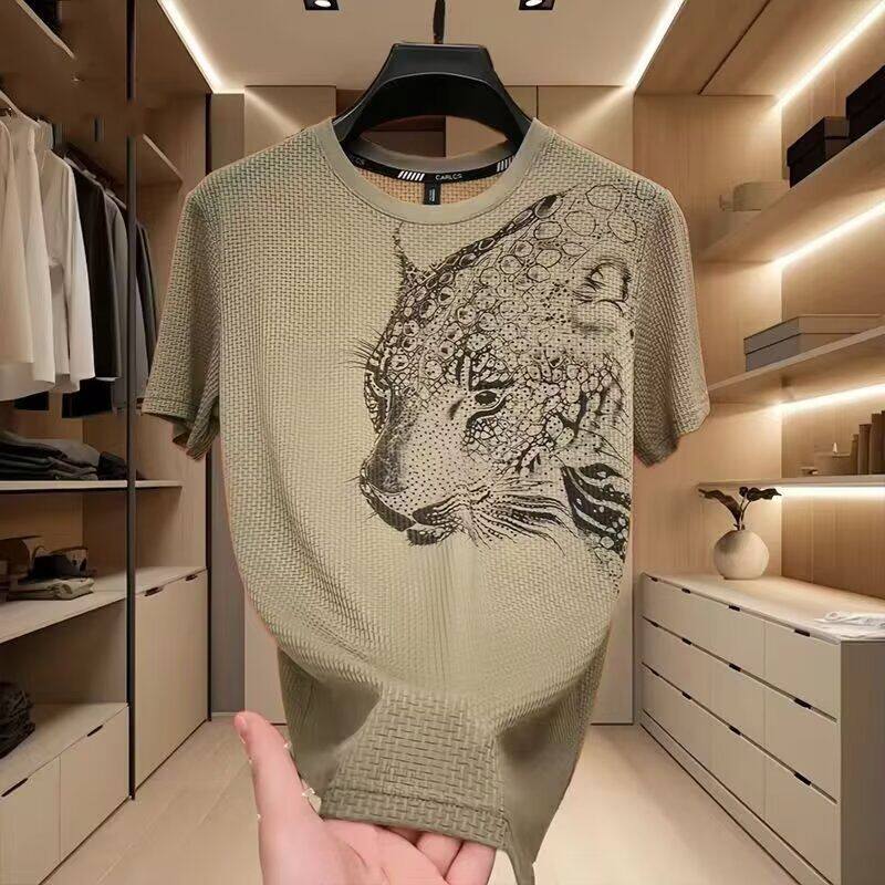 2025新款男士短袖冰丝T恤夏季休闲圆领速干潮流上衣青年休闲百搭