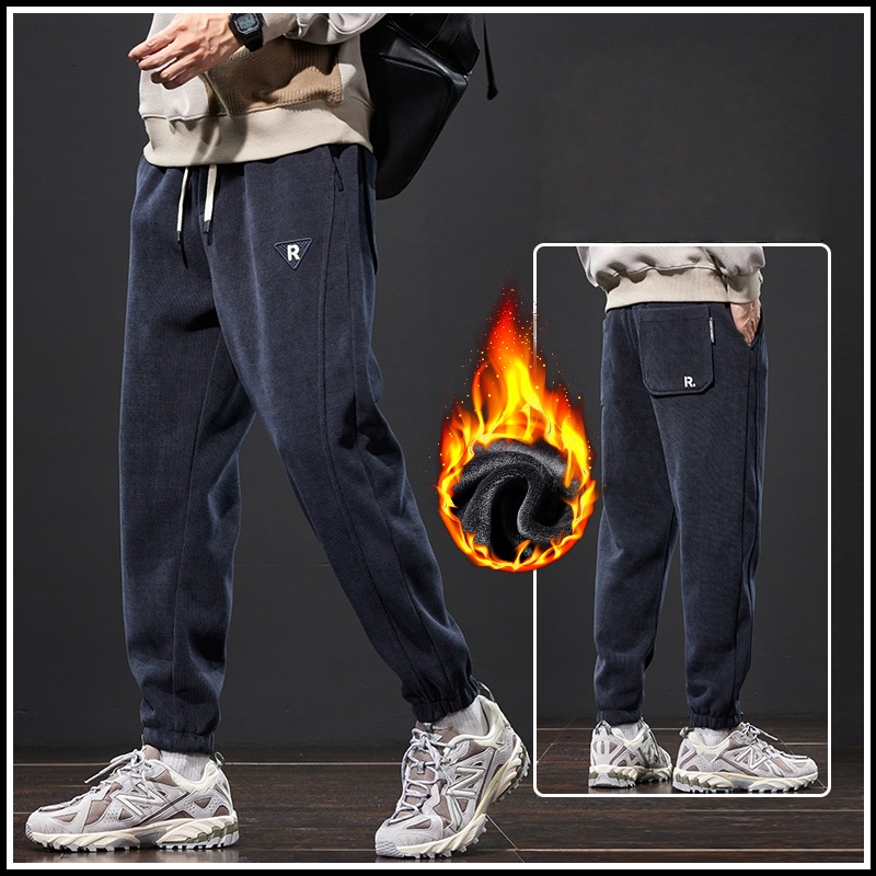 特价清仓加绒加厚裤子男士秋冬款宽松抗寒保暖运动灯芯绒休闲裤男