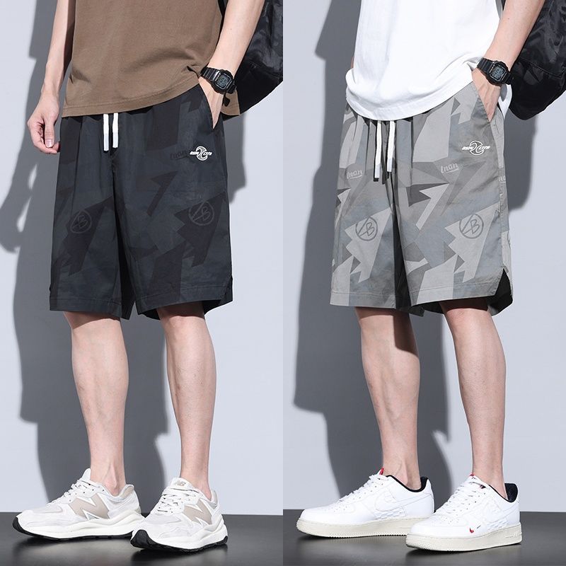 夏季冰丝运动五分短裤男潮流薄款宽松凉感透气百搭休闲迷彩工装裤