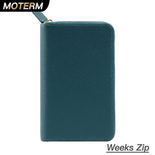 moterm拉链Week牛皮荔枝纹定页本