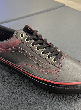 VANS范斯Tania Premium LX Old Skool黑红色皮质板鞋VN000EDAKRK
