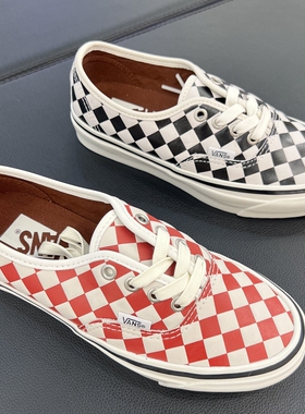 Vans Premium Authentic哑光皮革黑白红白棋盘格板鞋VN000D9NBA2