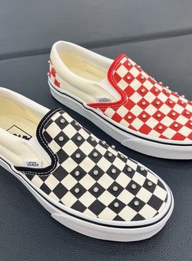 VANS Slip-On红色镶钻石棋盘格一脚蹬帆布鞋VN000D6YCJK/D6YIZQ