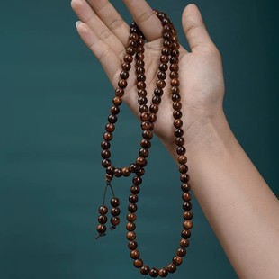 正宗海南黄花梨手串男8mm 108颗油梨虎皮纹海黄佛珠手链念珠女士