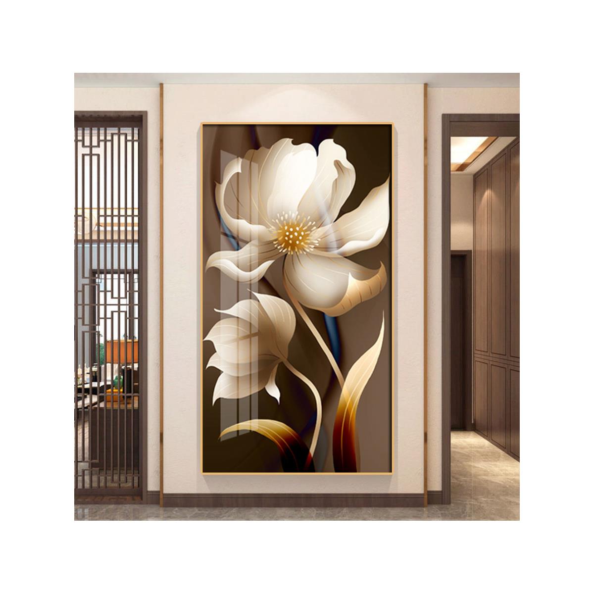 富贵牡丹入户玄关装饰画现代简约走廊过道壁画竖版背景墙挂画墙画图片