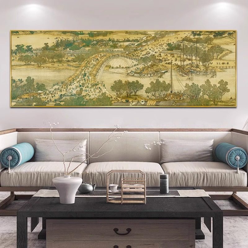 清明上河图装饰画挂画壁画沙发背景墙画横版国画中式名画轻奢简约,家居饰品,国画,淘宝优惠券,粉丝福利购,淘宝优惠卷
