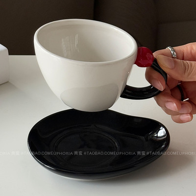 高级感撞色不规则咖啡杯碟套装