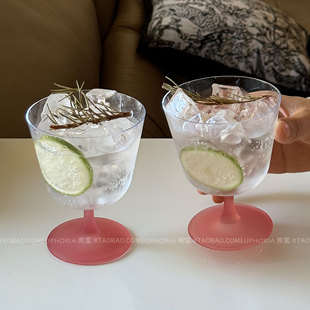 高级感粉色高脚玻璃杯子冰美式拿铁咖啡杯轻薄特调饮品杯鸡尾酒杯