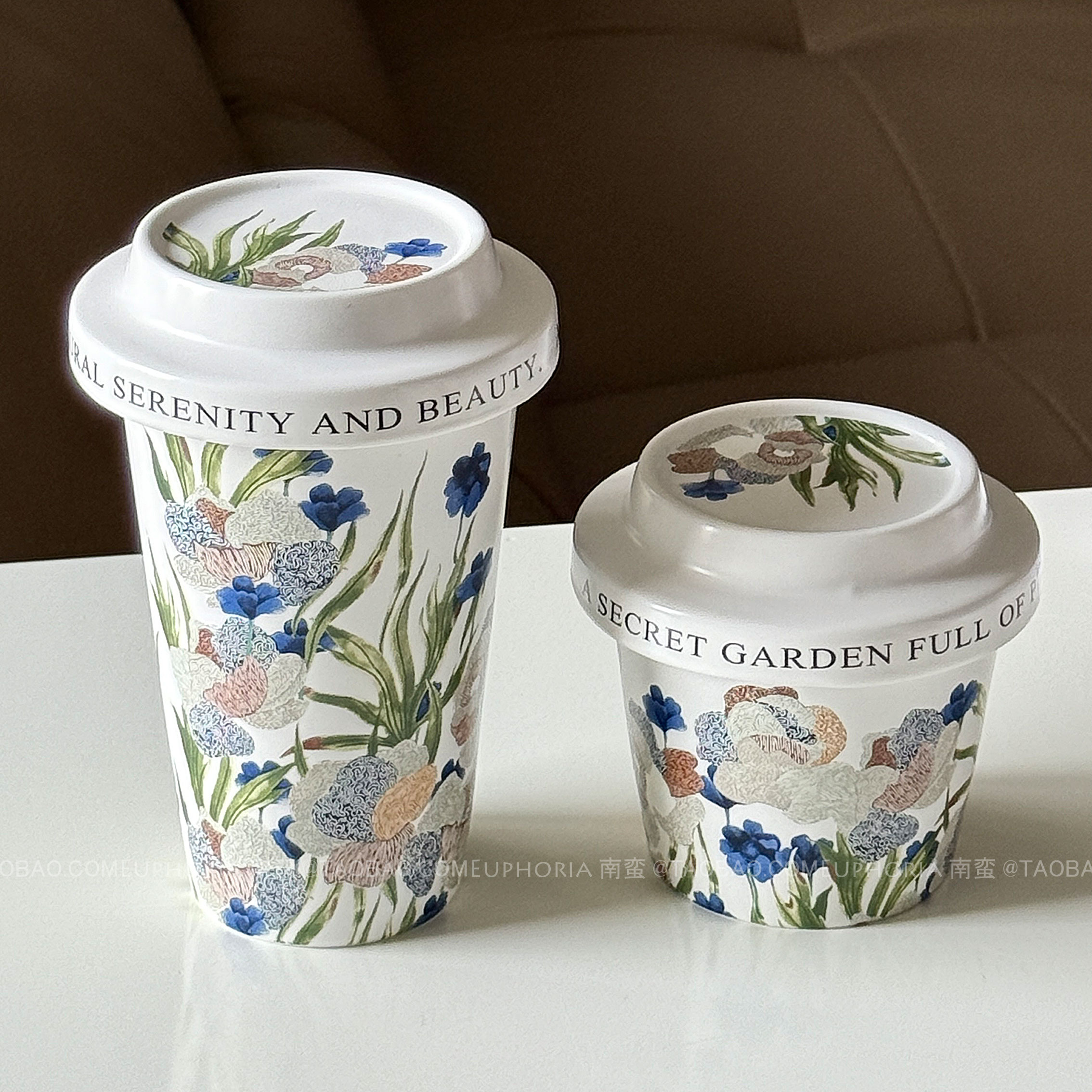 油画般鸢尾花手握盖杯咖啡杯水杯