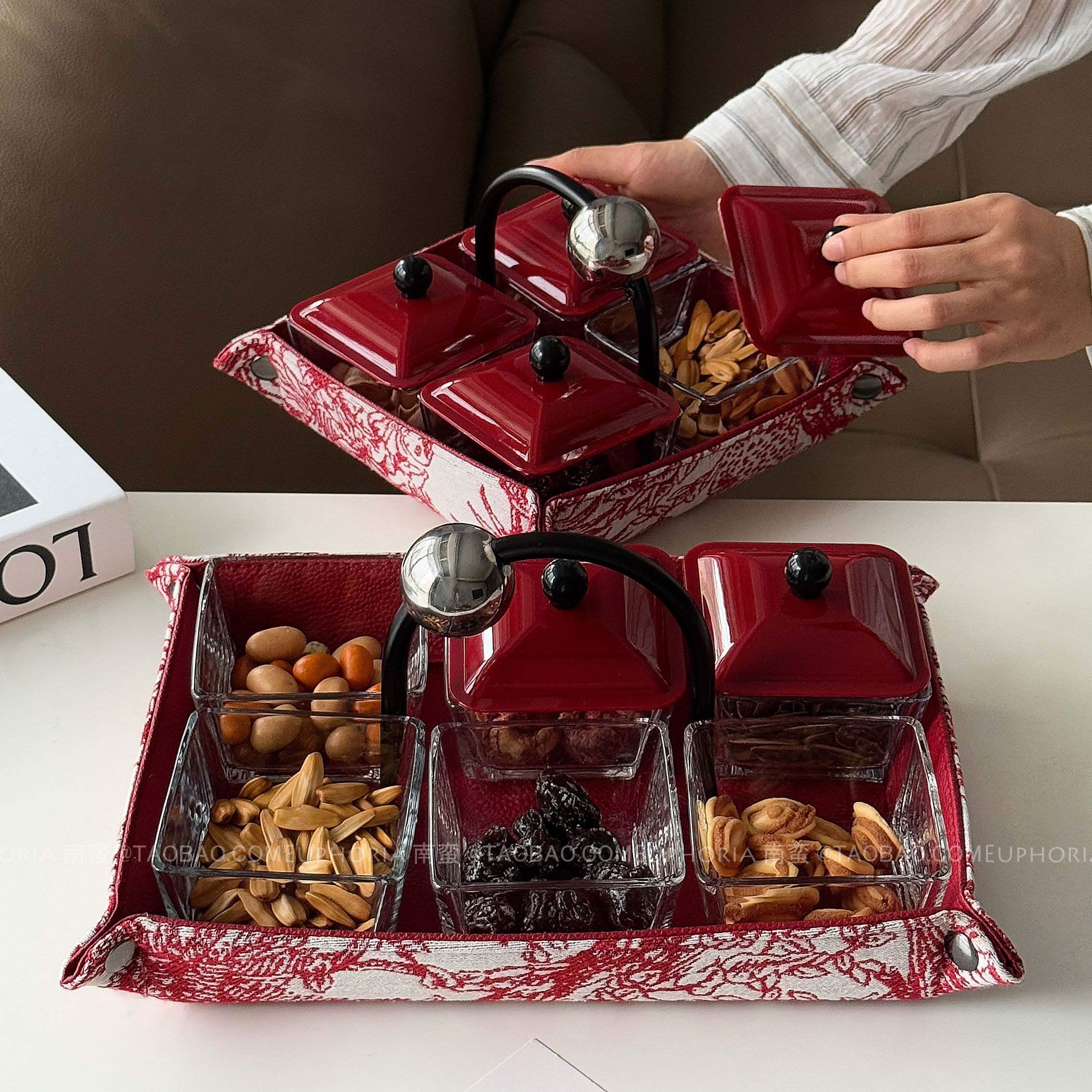高级感复古红丛林客厅零食摆放盘分格糖果点心盘干果盘子新居礼物,餐饮具,果盆/果盘/果篮,淘宝优惠券,粉丝福利购,淘宝优惠卷