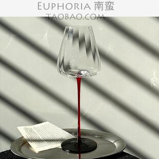 EUPHORIA高级感轻奢密棱红杆黑底高脚杯子红酒杯葡萄酒杯鸡尾酒杯