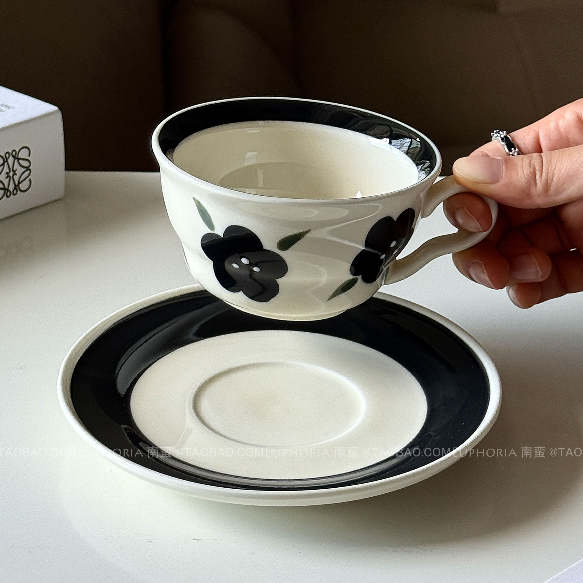 中古风手绘共绘蔓放咖啡杯碟水杯
