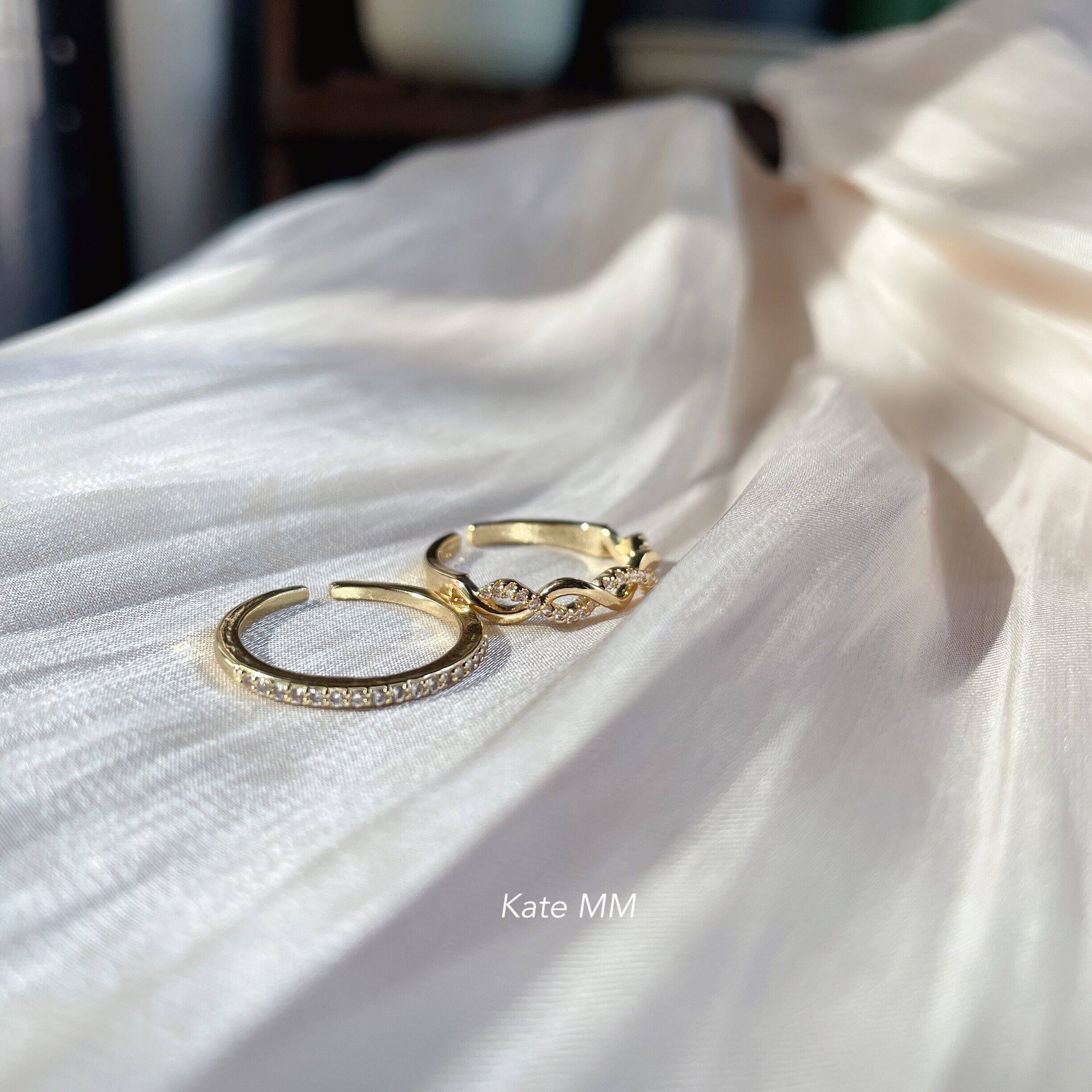 ins日韩开口可调节一字戒指单排水钻麻花戒2025新款食指戒925银