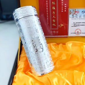 百福足银保温杯银水杯999纯银九龙雪花银杯保健银杯子银内胆高档