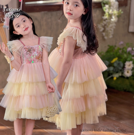 Txxkids特小汐童2026新款洋气连衣裙女童气质仙女裙渐变礼服裙