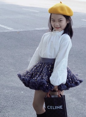 TXXKids特小汐女童高级灰色星星四代tutu裙全网纱软纱加蓬兔兔裙