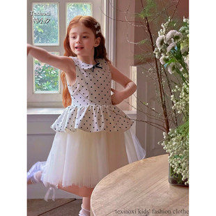 Txxkids特小汐女童富家千金感翻领波点连衣裙芭蕾风公主裙生日裙