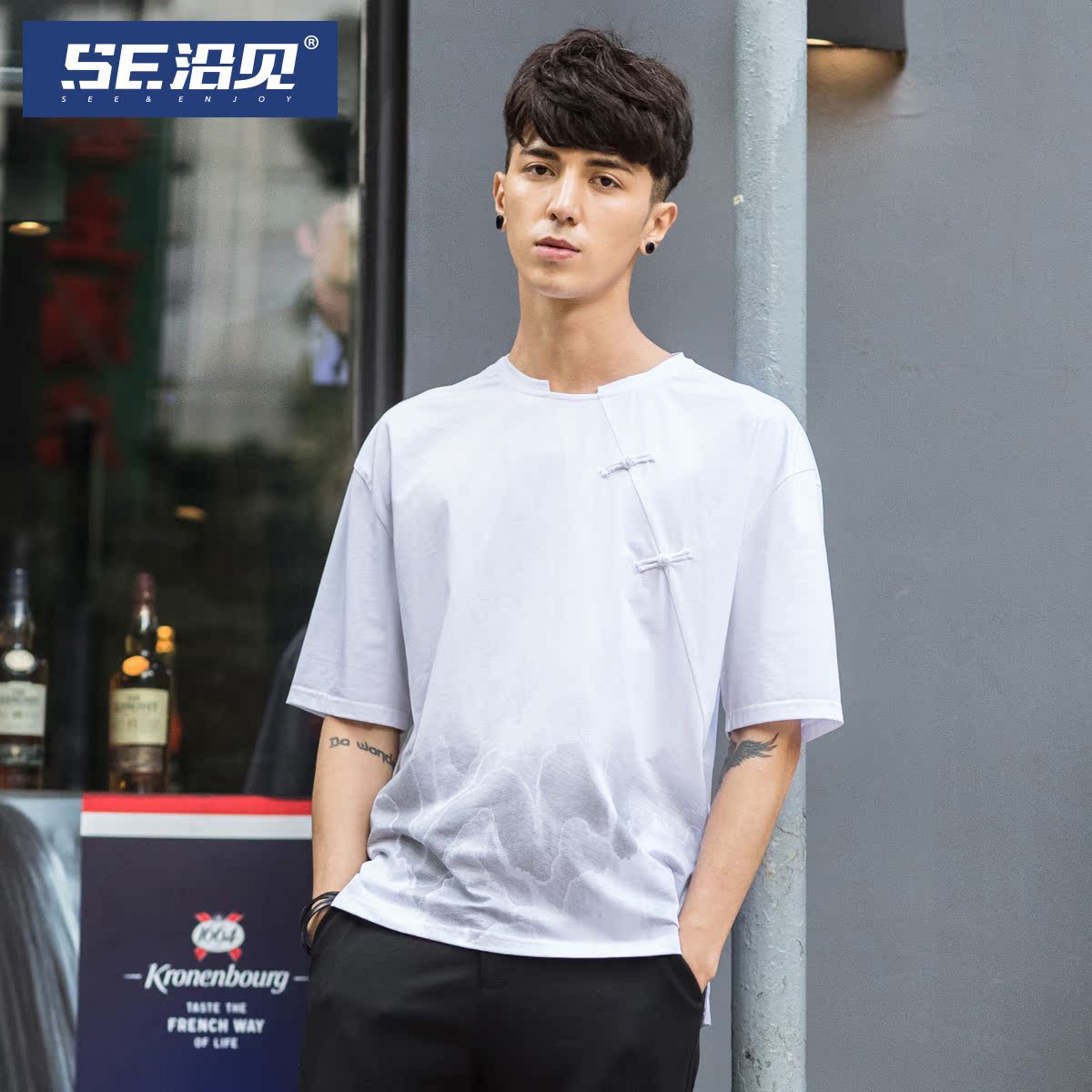 SE沿見 港風潮牌男裝2017夏季新品 印花圓領短袖T恤衫P172111084