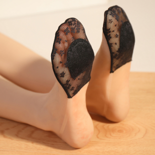 橙乙船袜女透明吊带防滑浅口蕾丝隐形袜子夏季 半掌袜不掉跟 透薄款