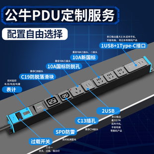 公牛pdu机柜插排电源工业专用插排防雷过载开关多插位接线板定制