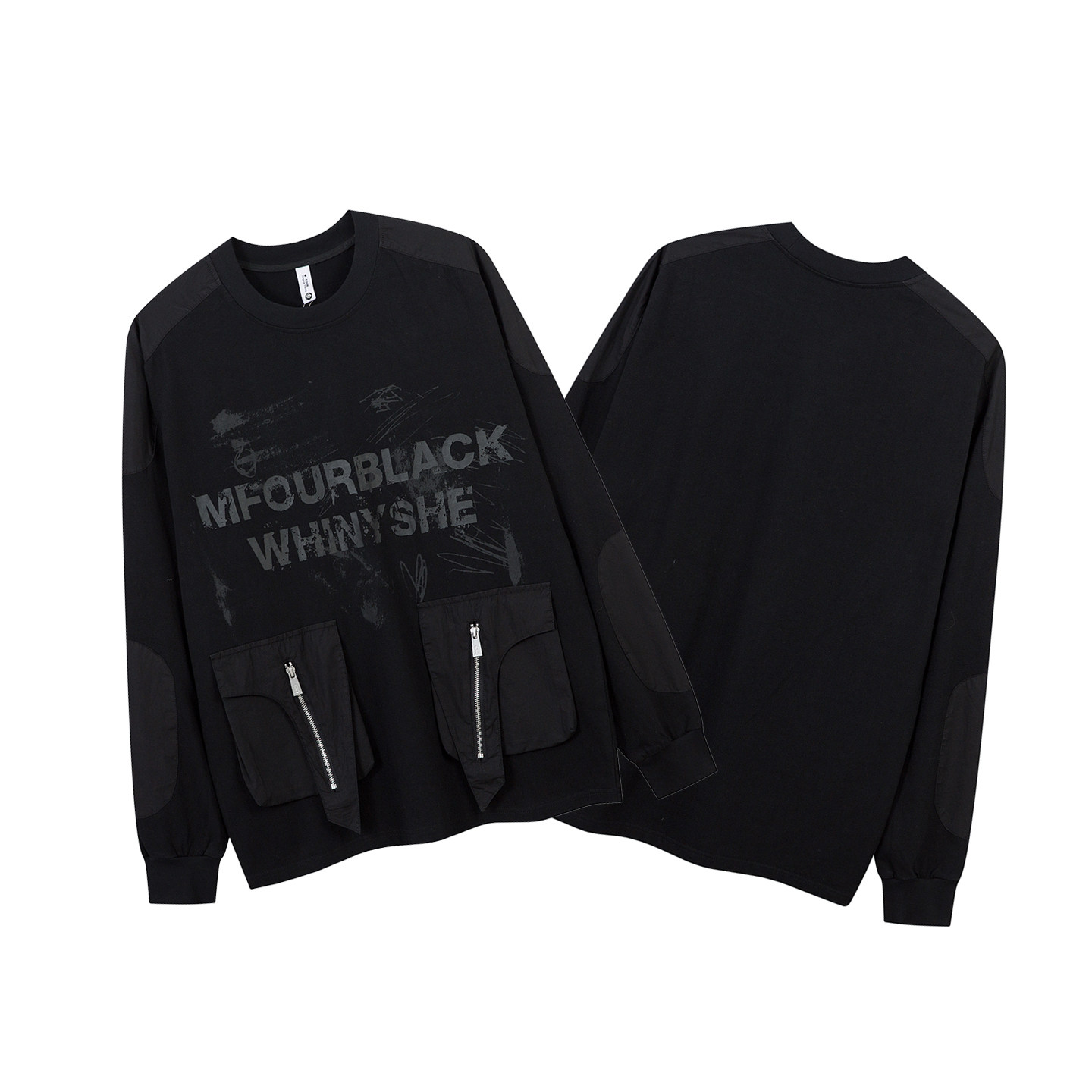 学院风日系复古字母烫印大口袋贴布长袖T恤中性情侣装宽松休闲T