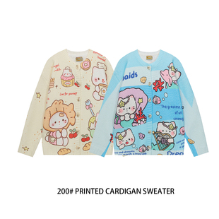 保暖 宽松休闲外套冬季 卡通印花针织开衫 毛衣男女情侣款